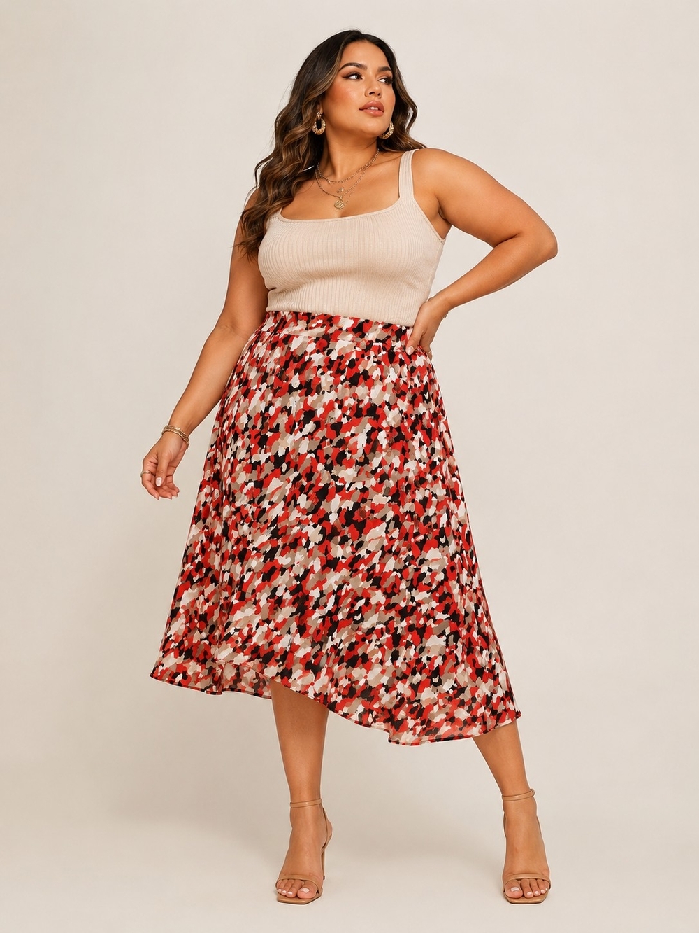 Cato Linen Blend Abstract Animal Print Midi Skirt A-Line Artsy Boho 18/20W
